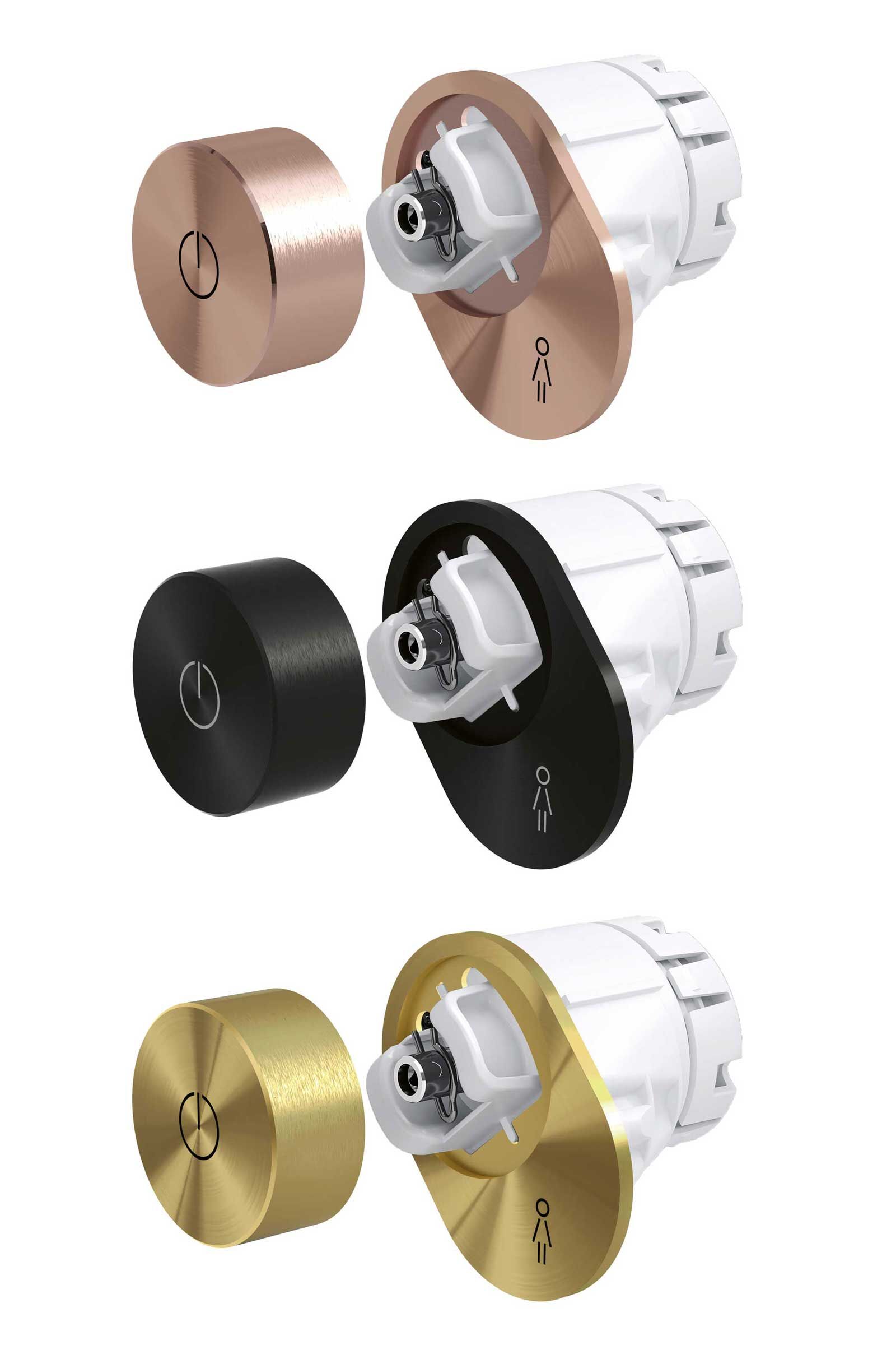 Anpassungsfähig: Neben neutralem Inox kann der Controller des Dusch-WCs «Riva» jetzt in edlem Gold, dezentem Blassgold matt, femininem Rosegold und ausdrucksstarkem Titanschwarz matt gewählt werden. Keramik Laufen AG, www.laufen.ch